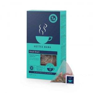 Blue and green box of HotTea Mama Head Start organic tea for new Mums